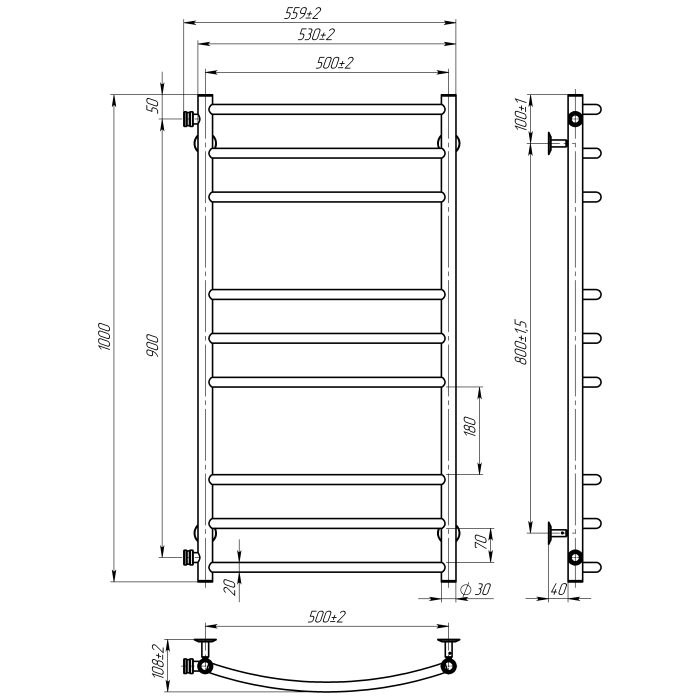 Рушникосушарка водяна Adele (1000*500,9,Полірована,Ліве підключення)