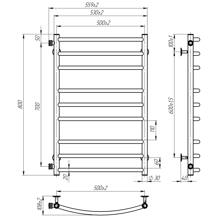 Рушникосушарка водяна Adele (800*500,9,Біла,Ліве підключення)