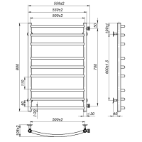 Water towel dryer Adele (800*500,9,Grey,Right)