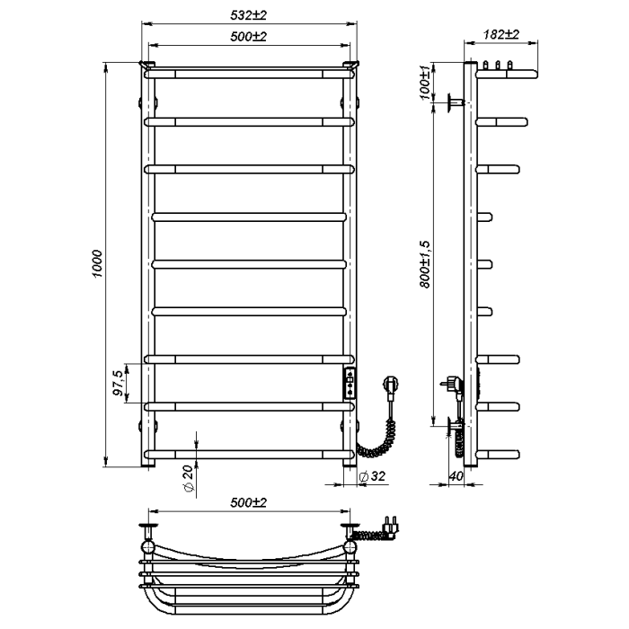 Electric towel dryer Aurora (1000*500,9,White,Right,JD03)