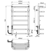 Полотенцесушитель электрический Aurora (700*400,7,Белый,Левое подключение,JD03)