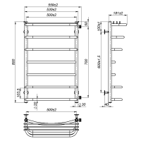 Water towel dryer Aurora (800*500,7,Grey,Right)