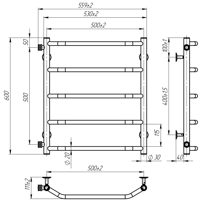 Рушникосушарка водяна Ava (600*500,5,Біла,Ліве підключення)