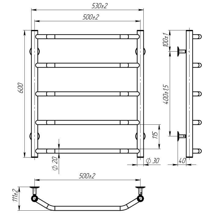 Рушникосушарка водяна Ava (600*500,5,Біла,Нижнє підключення)