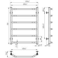 Рушникосушарка водяна Ava (700*500,6,Чорна,Нижнє підключення)
