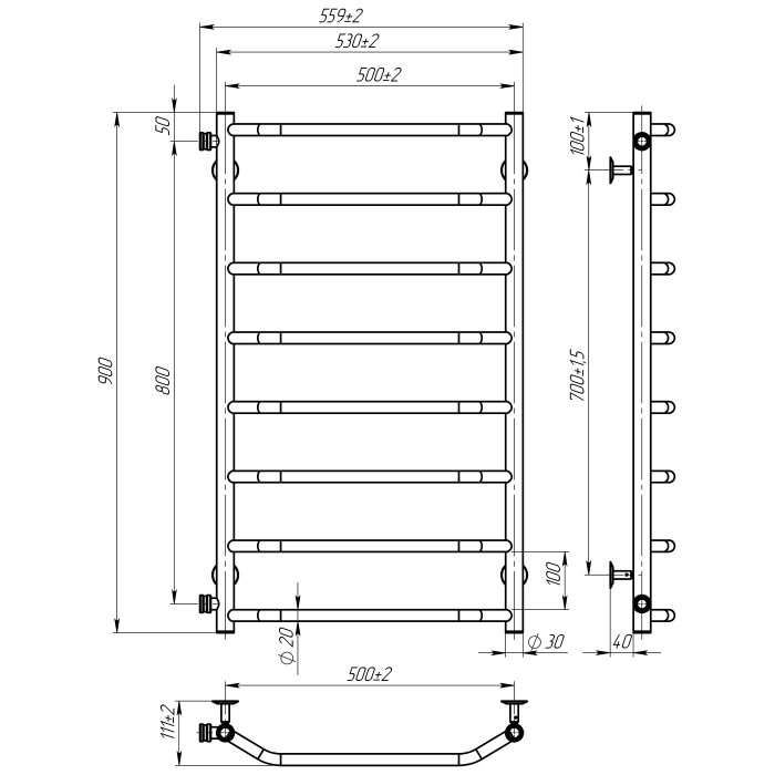 Рушникосушарка водяна Ava (900*500,8,Біла,Ліве підключення)