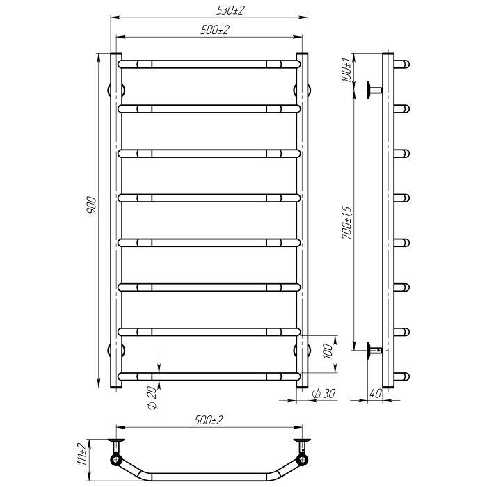 Рушникосушарка водяна Ava (900*500,8,Біла,Нижнє підключення)