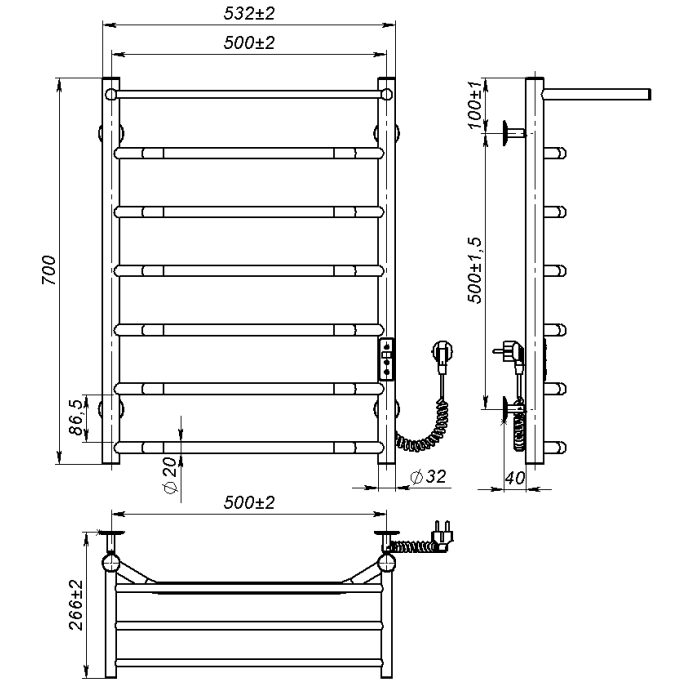 Electric towel dryer Dream (700*500,7,Grey,Right,JD03)