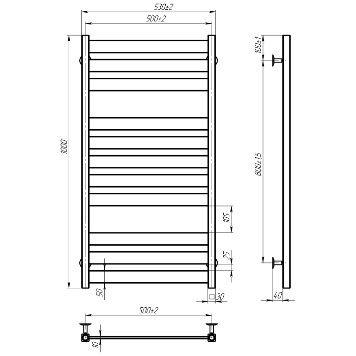 Water towel dryer Eva (1000*500,11,Polished,Lower)