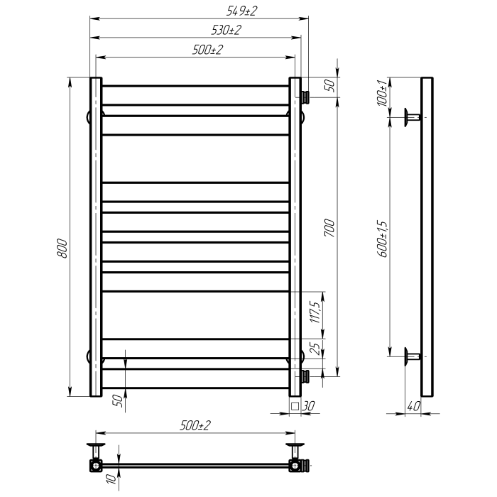Water towel dryer Eva (800*500,8,Grey,Right)