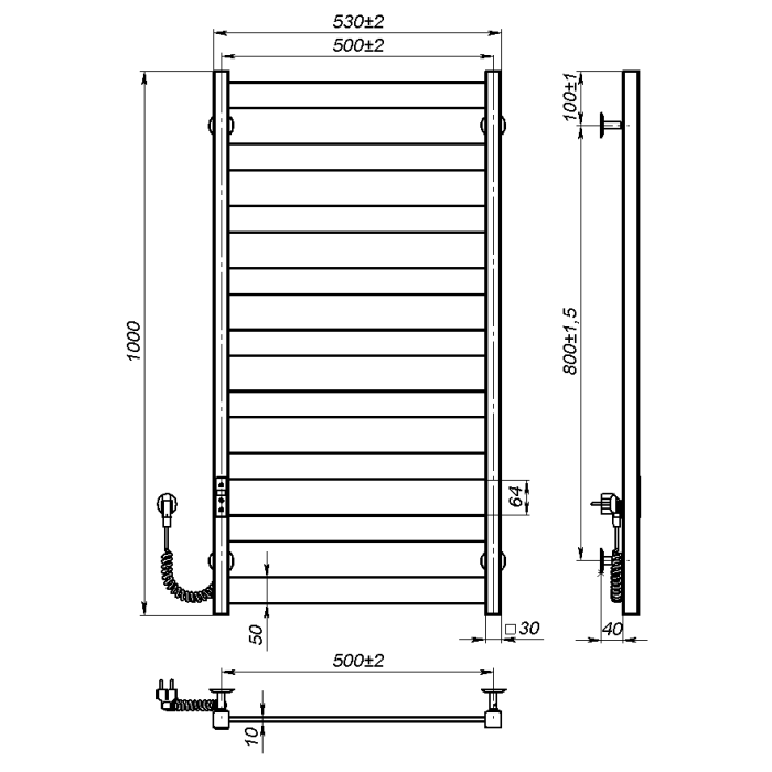 Electric towel dryer Leyla (1000*500,9,White,Left,JD04)