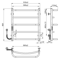 Electric towel dryer Lilu (600*500,5,Polished,Left,JD03)