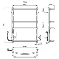Electric towel dryer Lilu (700*500,6,Polished,Left,JD03)