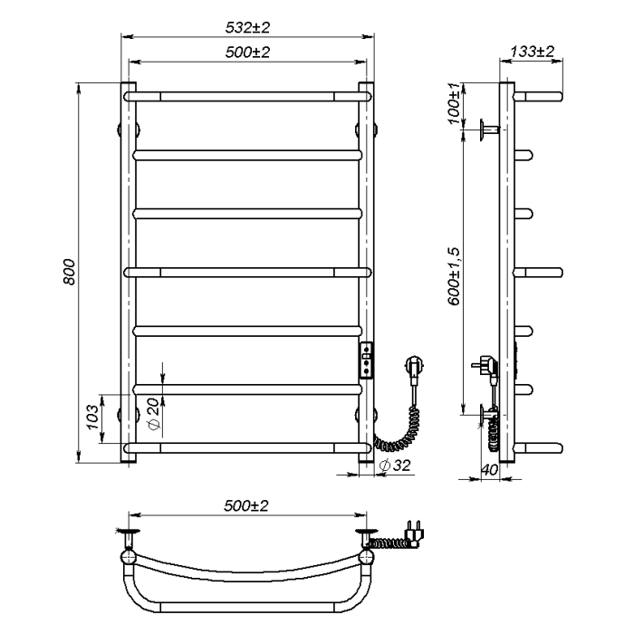 Electric towel dryer Lilu (800*500,7,Black,Right,JD03)