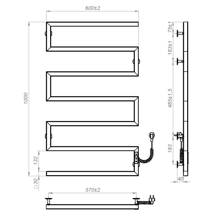 Electric towel dryer Merida (1 000*600,7,Grey,Left,JD04)