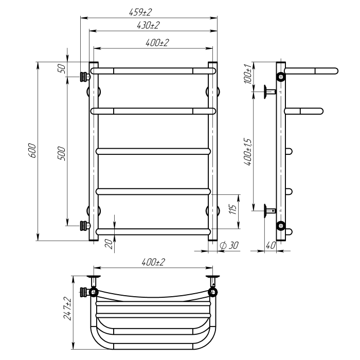Рушникосушарка водяна Optima (600*400,5,Біла,Ліве підключення)