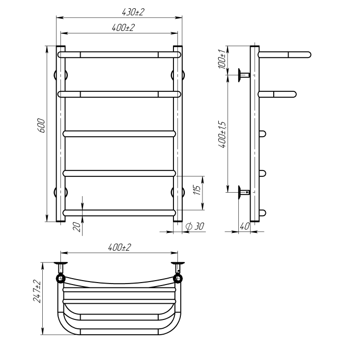 Рушникосушарка водяна Optima (600*400,5,Біла,Нижнє підключення)