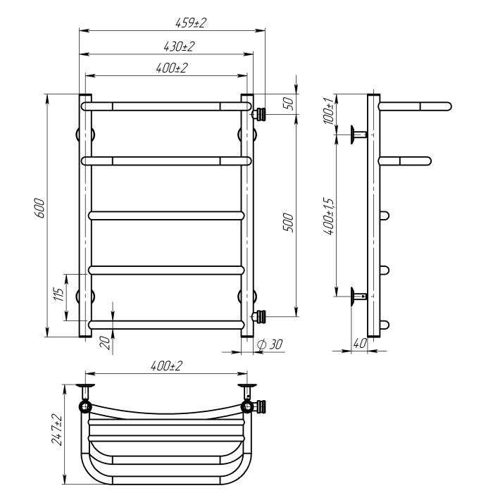 Рушникосушарка водяна Optima (600*400,5,Біла,Праве підключення)