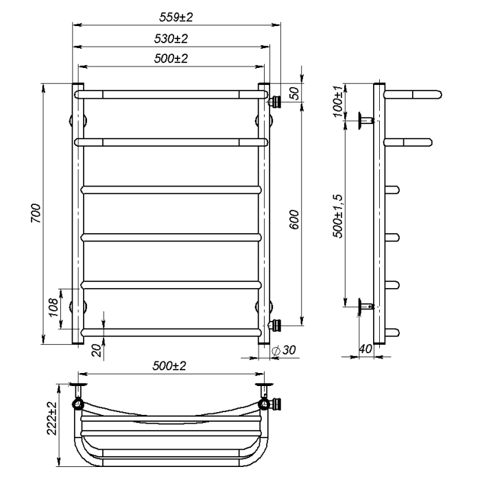 Рушникосушарка водяна Optima (700*500,6,Полірована,Праве підключення)