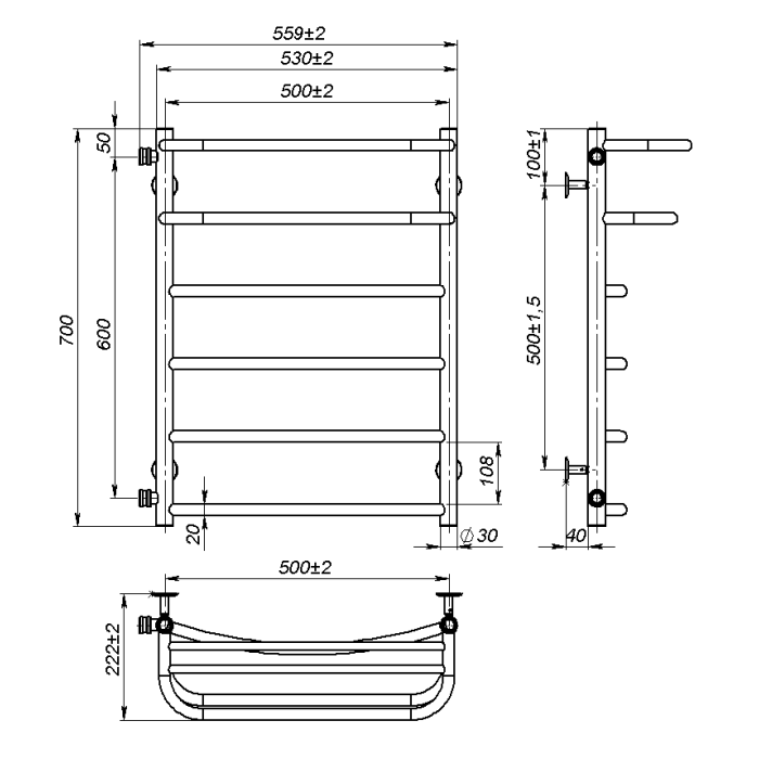 Рушникосушарка водяна Optima (700*500,6,Біла,Ліве підключення)