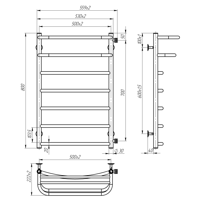 Рушникосушарка водяна Optima (800*500,7,Біла,Праве підключення)