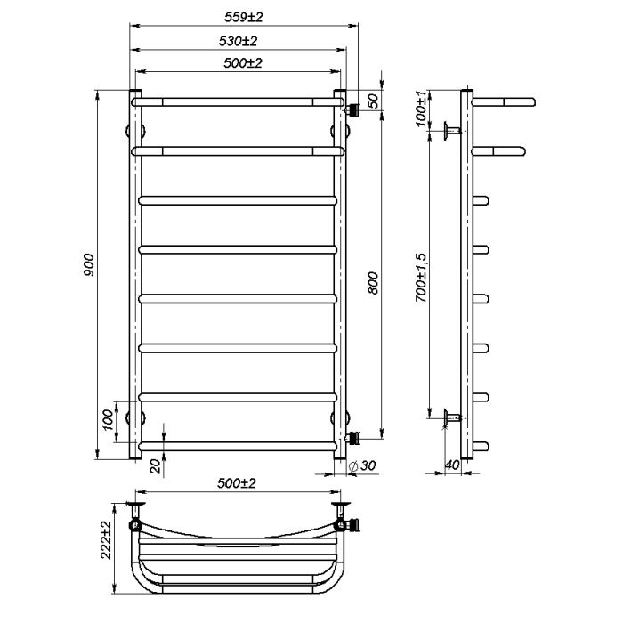 Рушникосушарка водяна Optima (900*500,8,Чорна,Праве підключення)