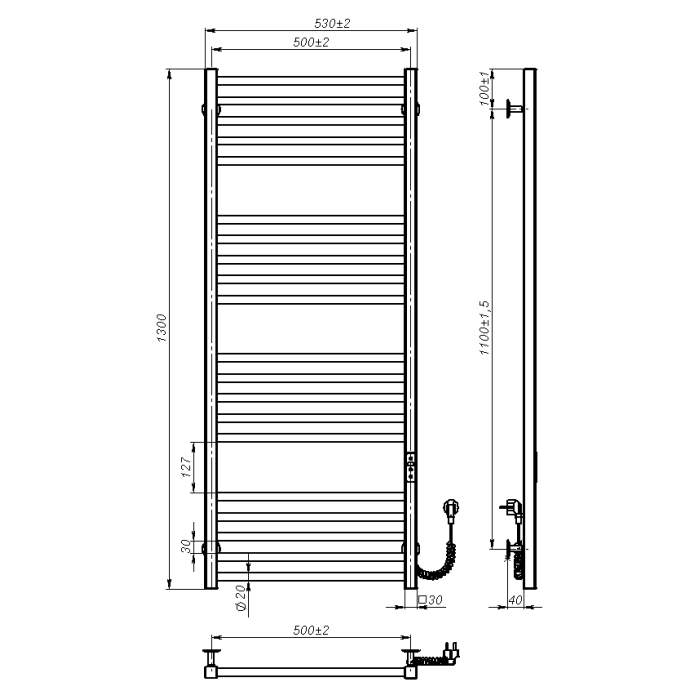 Electric towel dryer Pola (1300*500,20,Grey,Right,JD04)