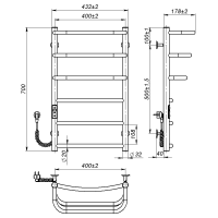 Electric towel dryer Prima (700*400,6,Grey,Left,JD03)