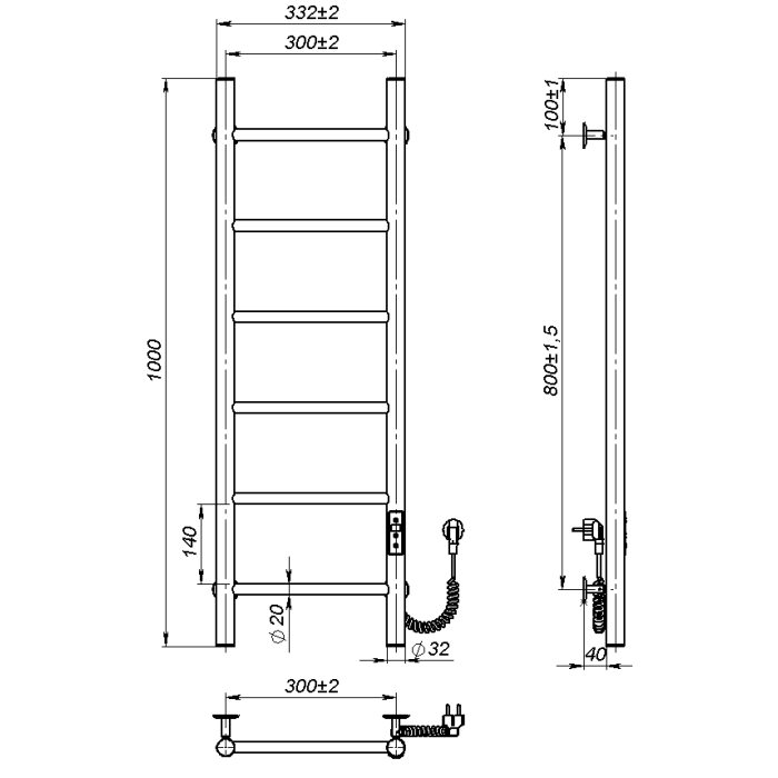 Electric towel dryer Round (1000*300,6,White,Right,JD03)