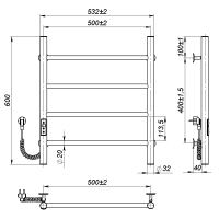 Electric towel dryer Round (600*500,4,Grey,Left,JD03)