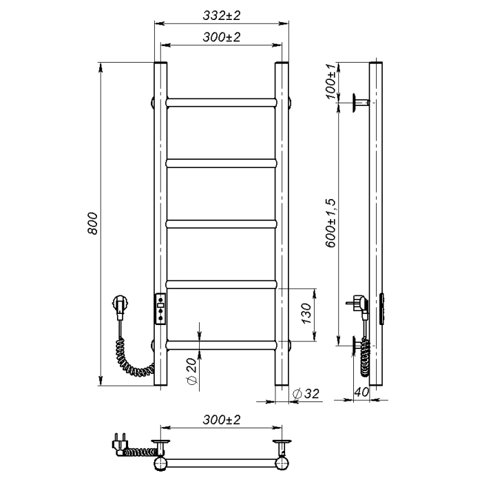 Electric towel dryer Round (800*300,5,Polished,Left,JD03)