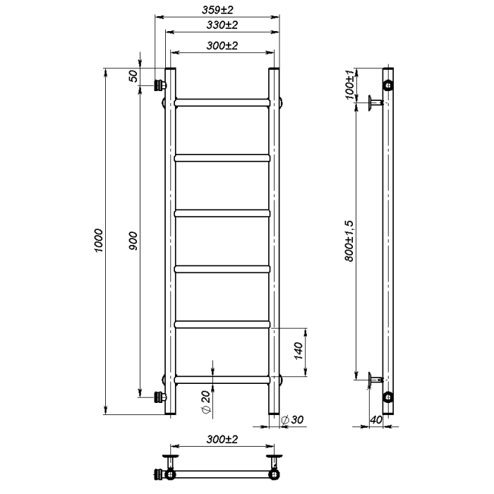 Water towel dryer Round (1000*300,6,Black,Left)