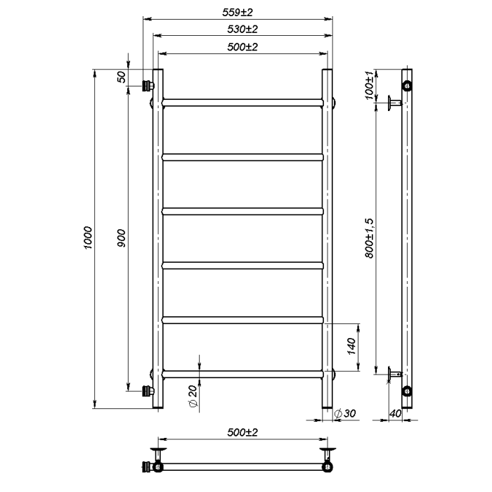 Рушникосушарка водяна Round (1000*500,6,Біла,Ліве підключення)
