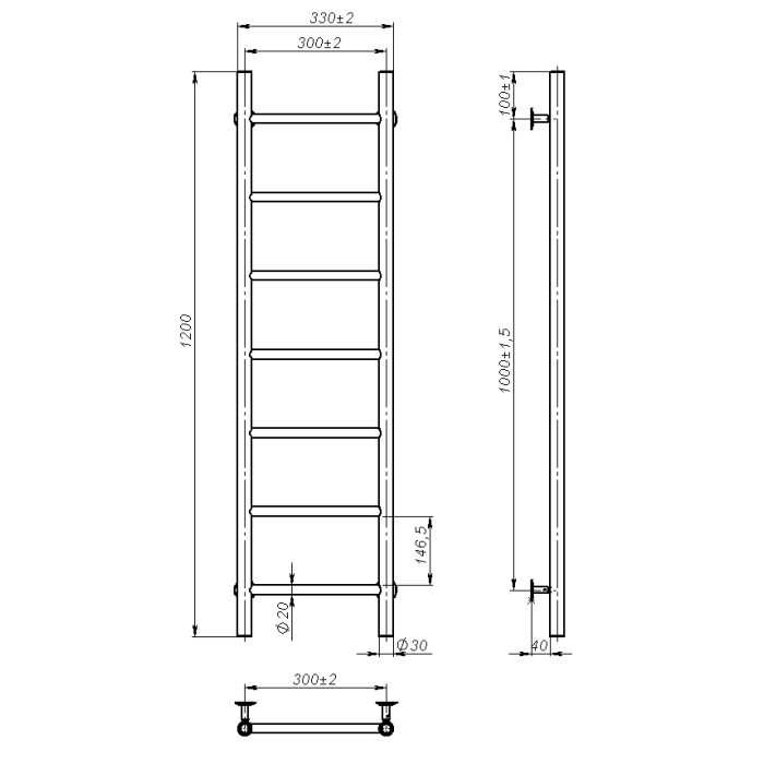 Рушникосушарка водяна Round (1200*300,7,Сіра,Нижнє підключення)