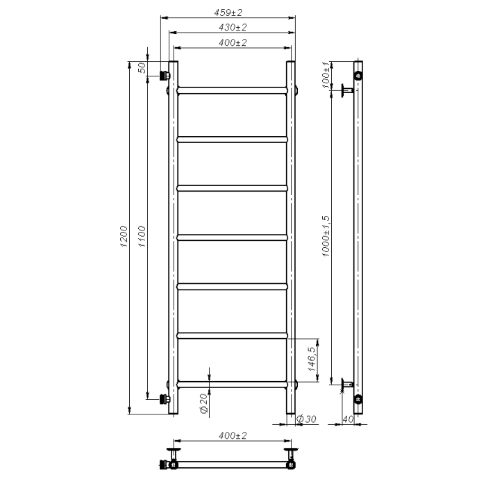 Рушникосушарка водяна Round (1200*400,7,Біла,Ліве підключення)