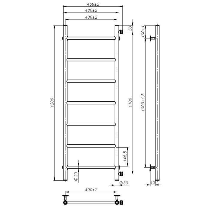 Рушникосушарка водяна Round (1200*400,7,Біла,Праве підключення)