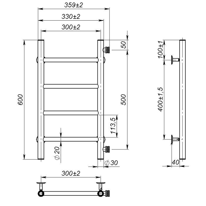 Рушникосушарка водяна Round (600*300,4,Біла,Праве підключення)