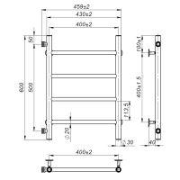 Рушникосушарка водяна Round (600*400,4,Чорна,Ліве підключення)