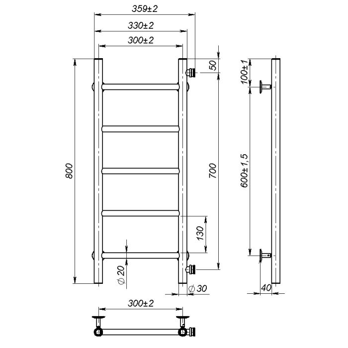 Рушникосушарка водяна Round (800*300,5,Полірована,Праве підключення)
