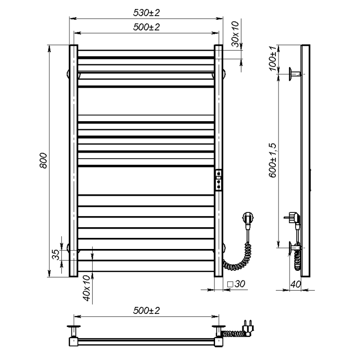 Рушникосушарка електрична Silvia (800*500,11,Сіра,Праве підключення,JD04)