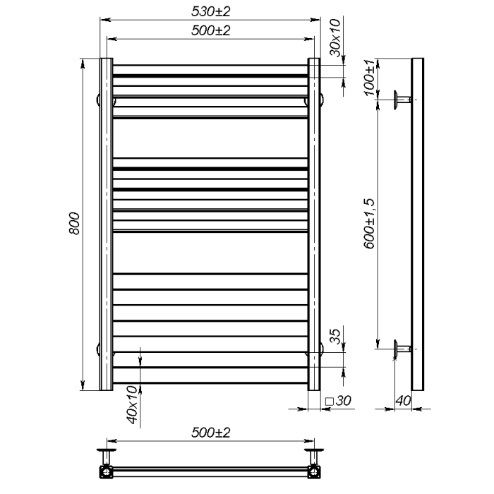 Water towel dryer Silvia (800*500,11,Black,Lower)