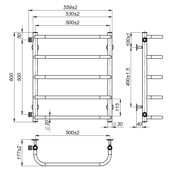 Рушникосушарка водяна Sunny (600*500,5,Чорна,Ліве підключення)