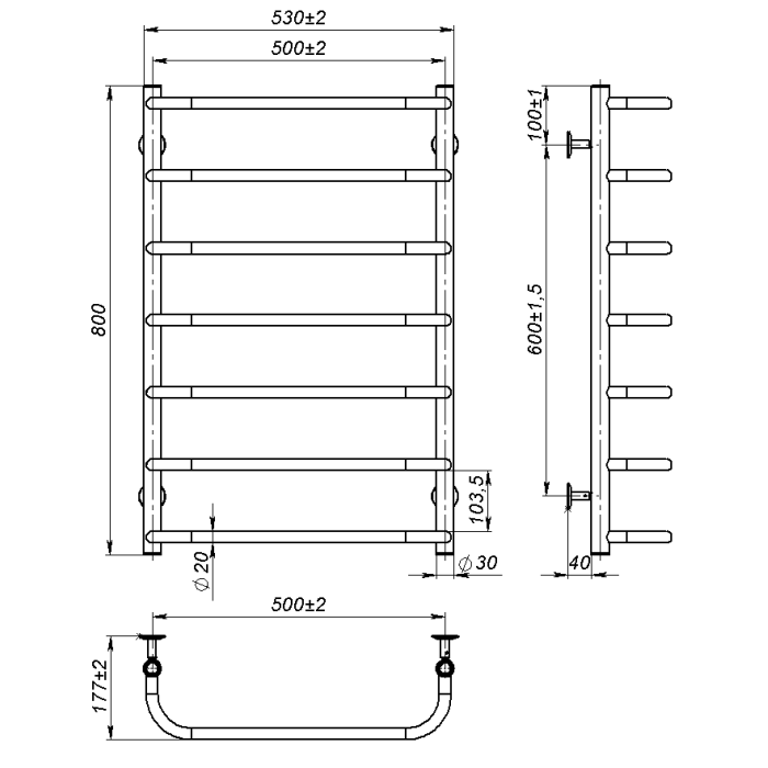Рушникосушарка водяна Sunny (800*500,7,Сіра,Нижнє підключення)