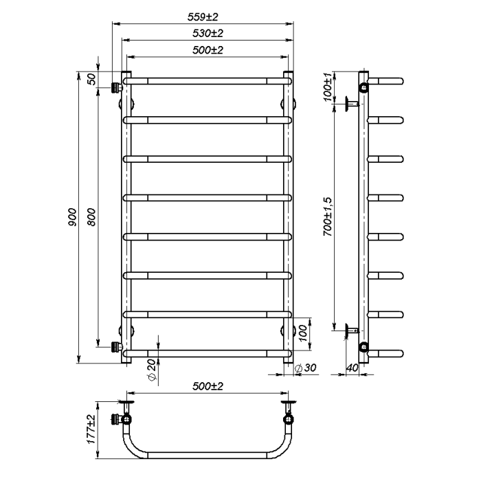 Рушникосушарка водяна Sunny (900*500,8,Чорна,Ліве підключення)