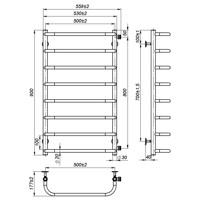 Рушникосушарка водяна Sunny (900*500,8,Полірована,Праве підключення)