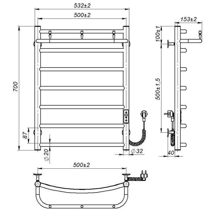 Рушникосушарка електрична Sora New (700*500,7,Сіра,Праве підключення,JD03)