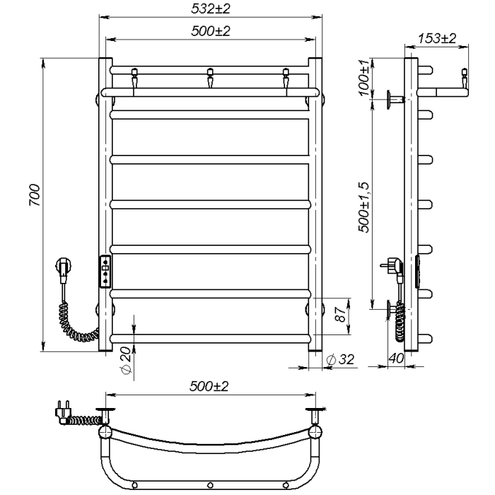Electric towel dryer Sora New (700*500,7,White,Left,JD03)