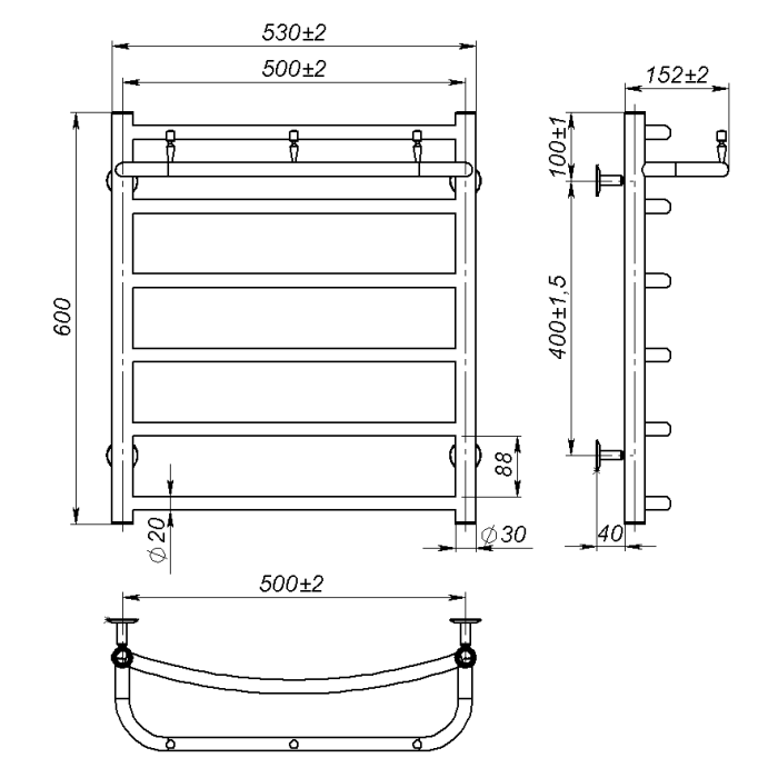 Water towel dryer Sora New (600*500,6,Grey,Lower)