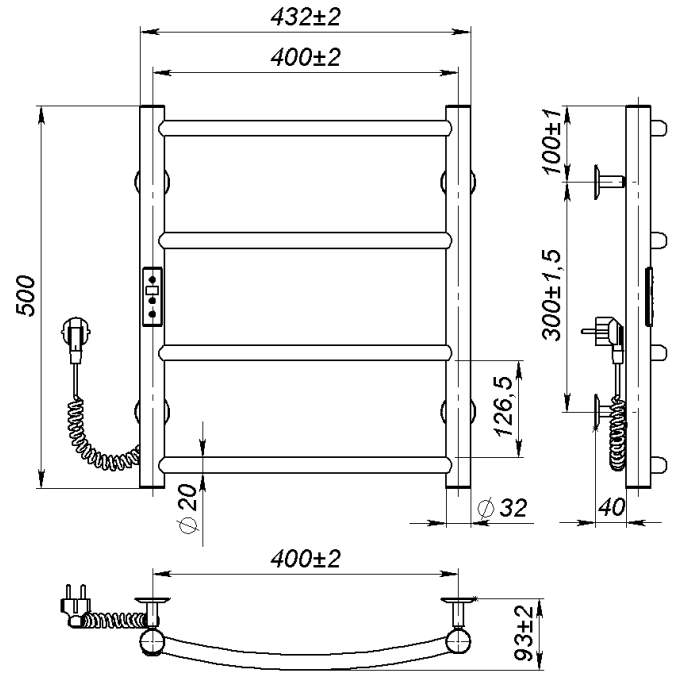 Electric towel dryer Sora (500*400,4,Grey,Left,JD03)