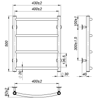 Water towel dryer Sora (500*400,4,White,Lower)